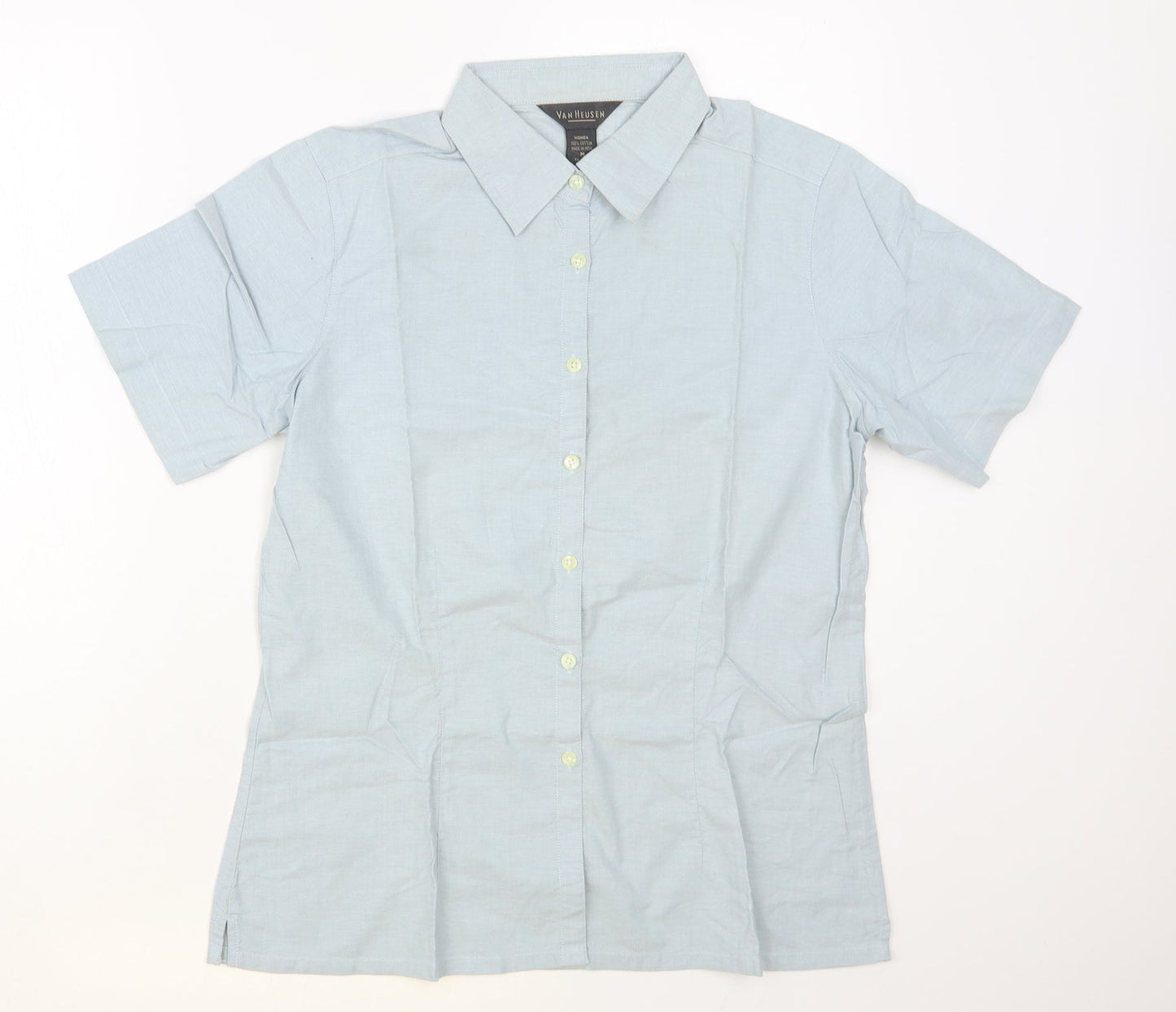 Van Hausen Womens Blue Cotton Basic Button-Up Size M Collared