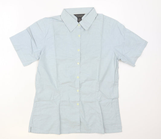 Van Hausen Womens Blue Cotton Basic Button-Up Size M Collared