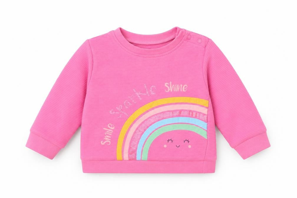 Dunnes Stores Baby Pink Cotton Pullover Jumper Size 3-6 Months Snap - Rainbow