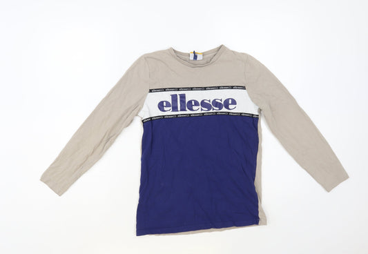 Ellesse Boys Beige Colourblock Cotton Pullover T-Shirt Size 10-11 Years Crew Neck Pullover