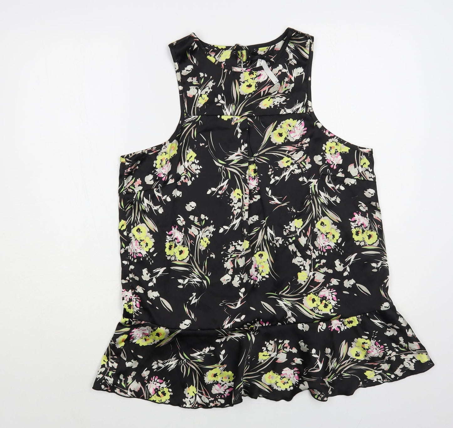 NEXT Womens Black Floral Polyester Basic Blouse Size 14 Round Neck