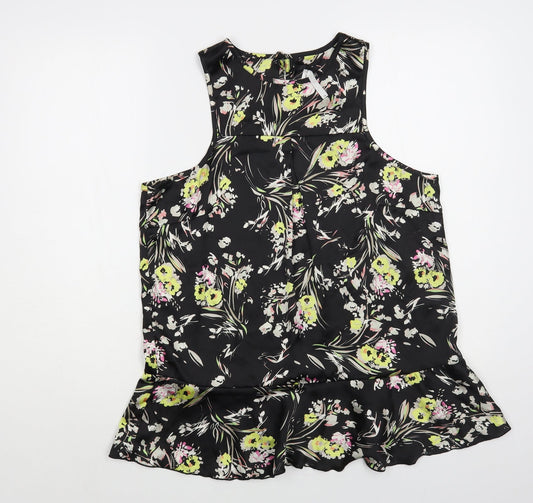 NEXT Womens Black Floral Polyester Basic Blouse Size 14 Round Neck