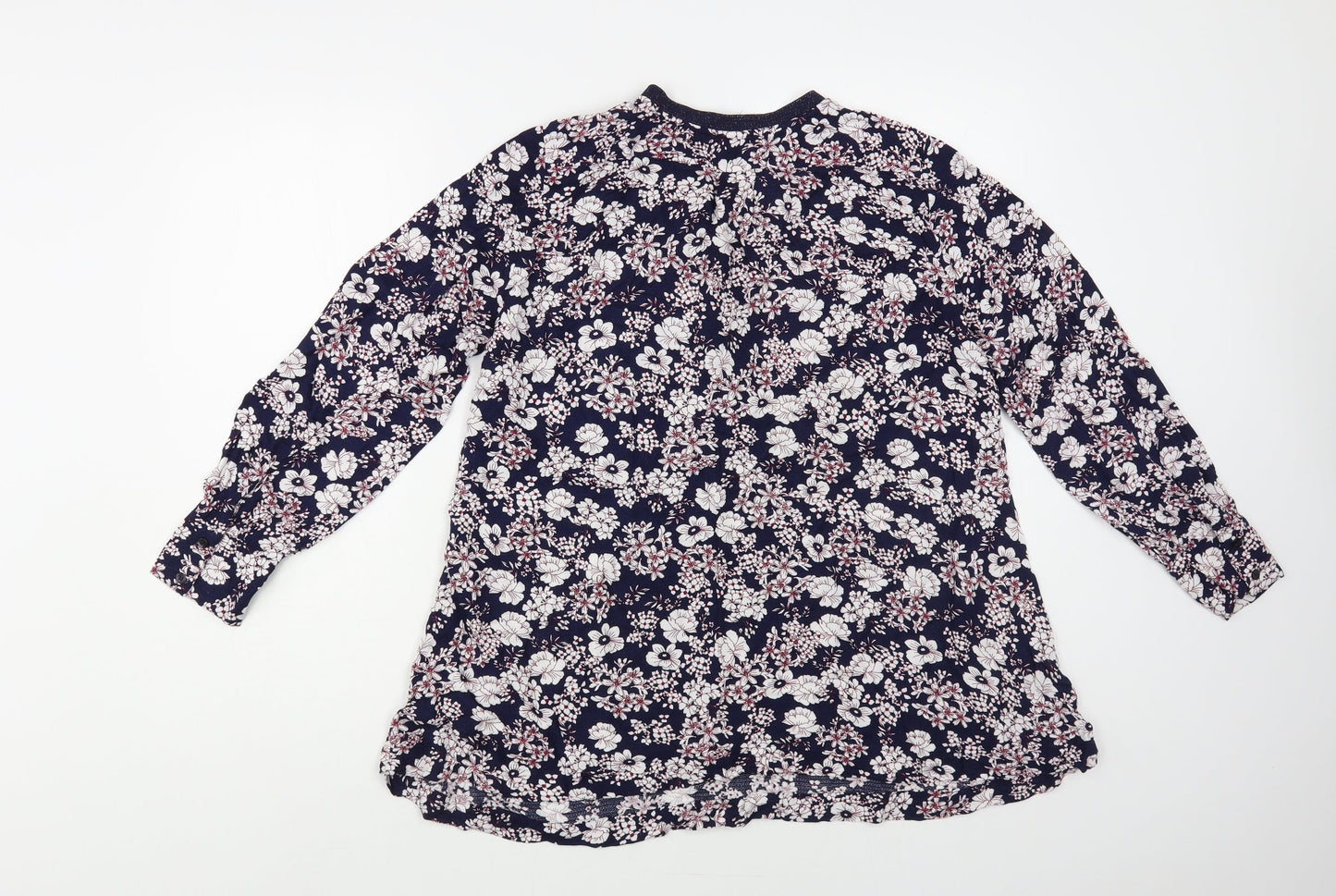 Olsen Womens Blue Floral Viscose Basic Blouse Size M V-Neck