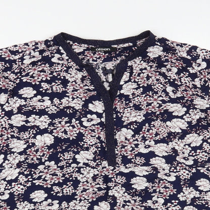 Olsen Womens Blue Floral Viscose Basic Blouse Size M V-Neck