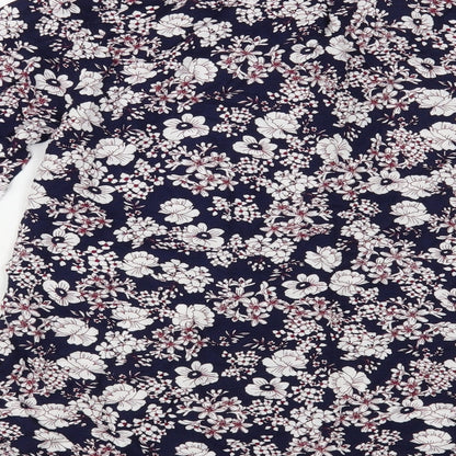 Olsen Womens Blue Floral Viscose Basic Blouse Size M V-Neck