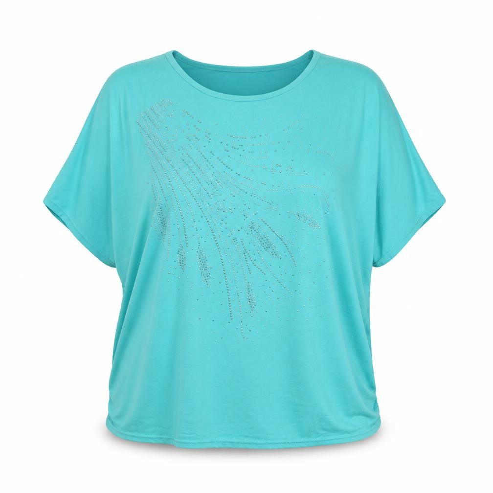 M&H Womens Blue Geometric Cotton Basic T-Shirt Size 3XL Round Neck