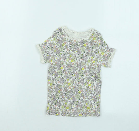 George Girls Multicoloured Floral Cotton Basic T-Shirt Size 2-3 Years Round Neck Pullover