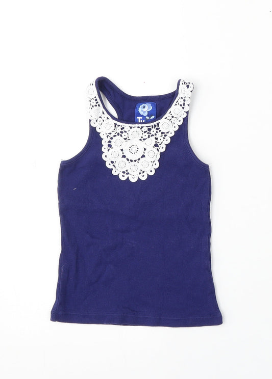 TU Girls Blue Cotton Basic Tank Size 5 Years Round Neck