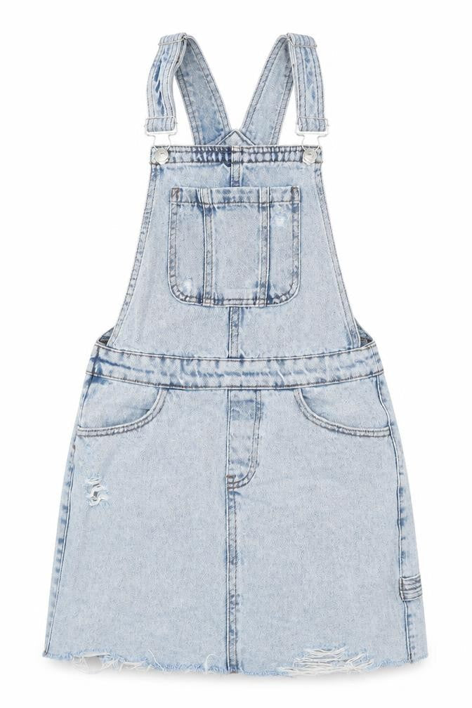 New Look Womens Blue Cotton Dungaree One-Piece Size 8 Button - Distressed