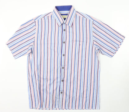Daniel Graham Mens Multicoloured Striped Polyester Button-Up Size M Collared Button