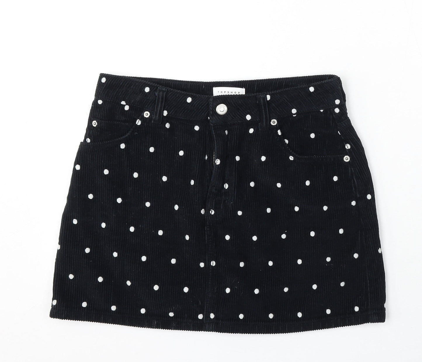 Topshop Womens Blue Polka Dot Cotton A-Line Skirt Size 10 Button