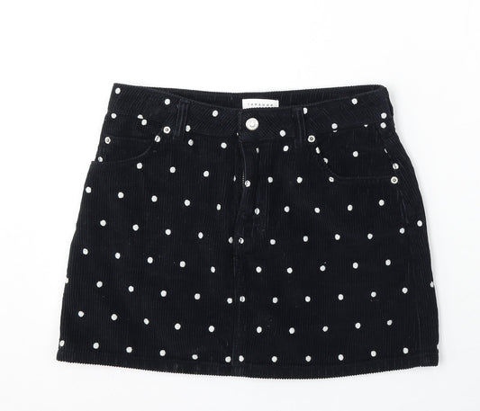 Topshop Womens Blue Polka Dot Cotton A-Line Skirt Size 10 Button