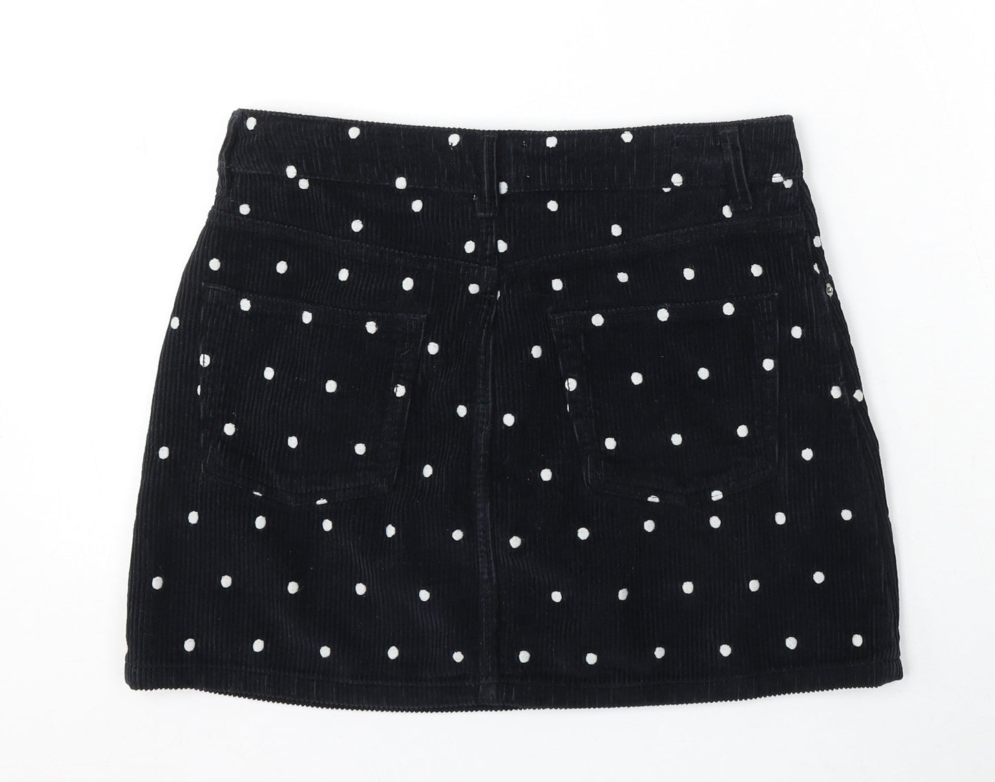 Topshop Womens Blue Polka Dot Cotton A-Line Skirt Size 10 Button