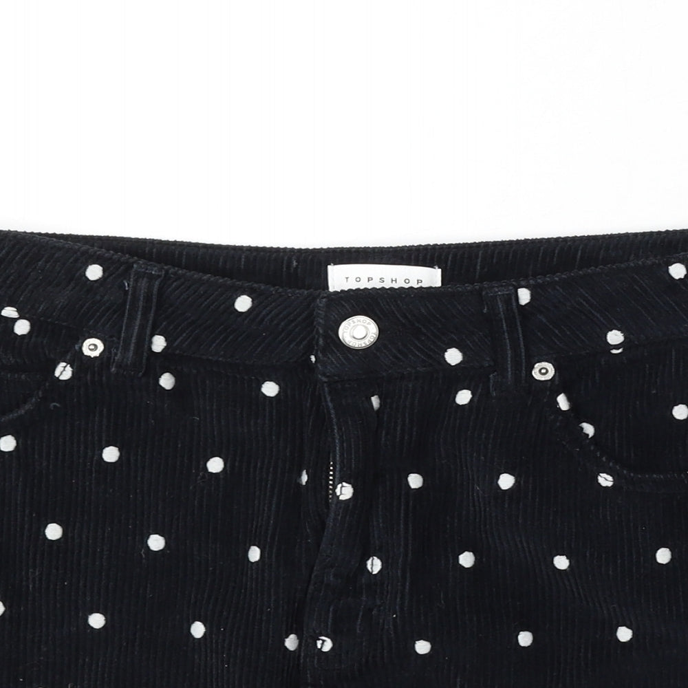 Topshop Womens Blue Polka Dot Cotton A-Line Skirt Size 10 Button