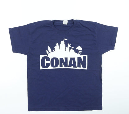 Preloved Fruit of the Loom Boys Blue Cotton Basic Casual Size 7-8 Years Round Neck Pullover - CONAN - Front