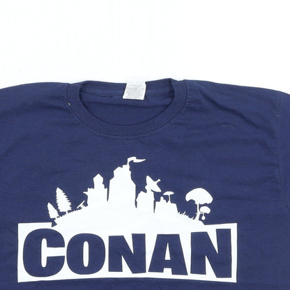 Preloved Fruit of the Loom Boys Blue Cotton Basic Casual Size 7-8 Years Round Neck Pullover - CONAN - Detail