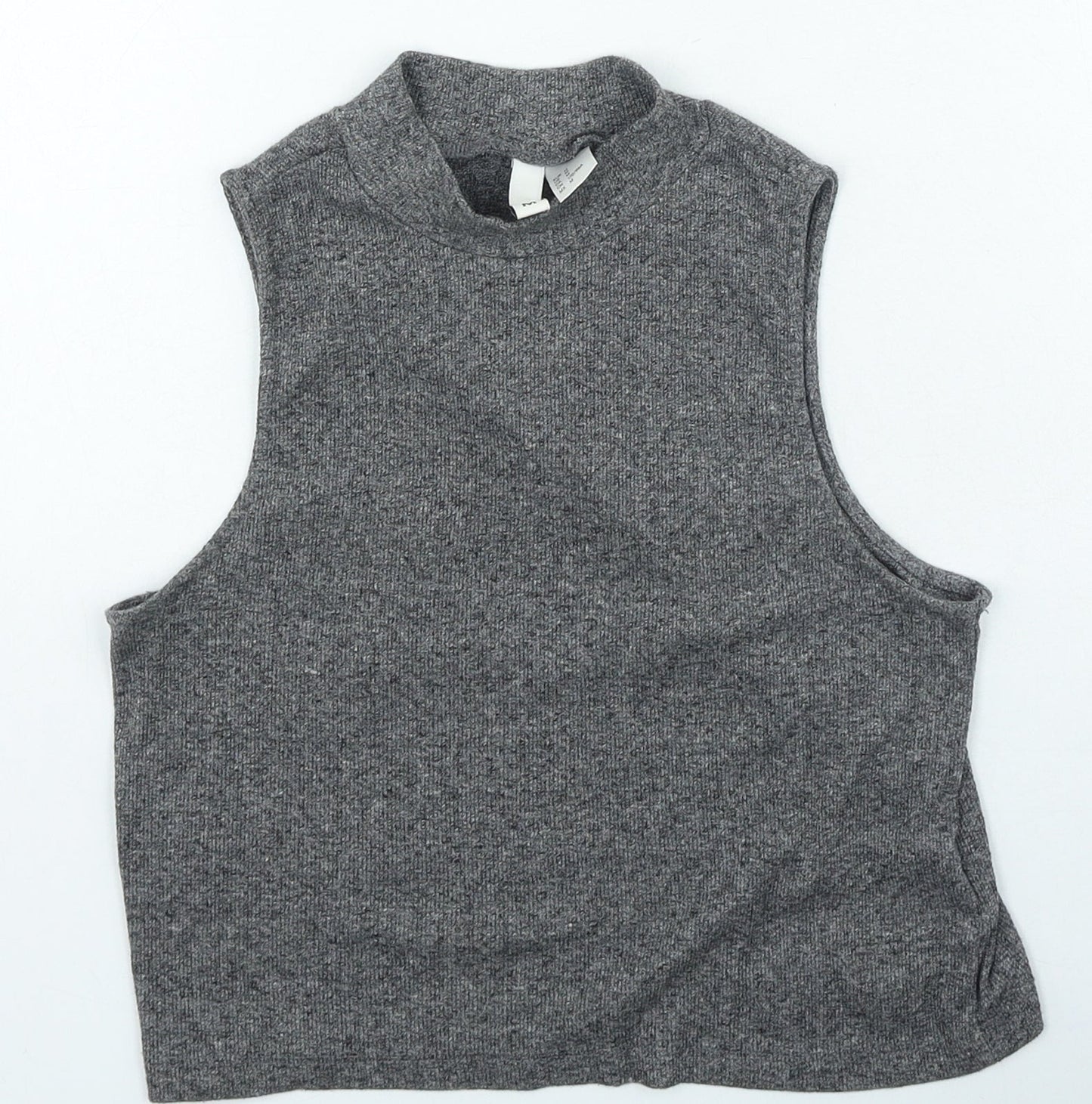 H&M Womens Grey Polyester Cropped Tank Size M High Neck
