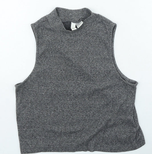 H&M Womens Grey Polyester Cropped Tank Size M High Neck