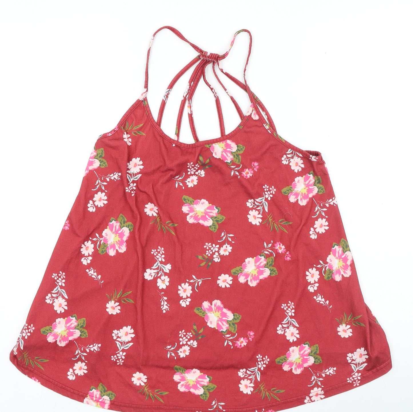 sheilay Womens Red Floral Polyester Camisole Tank Size L Round Neck