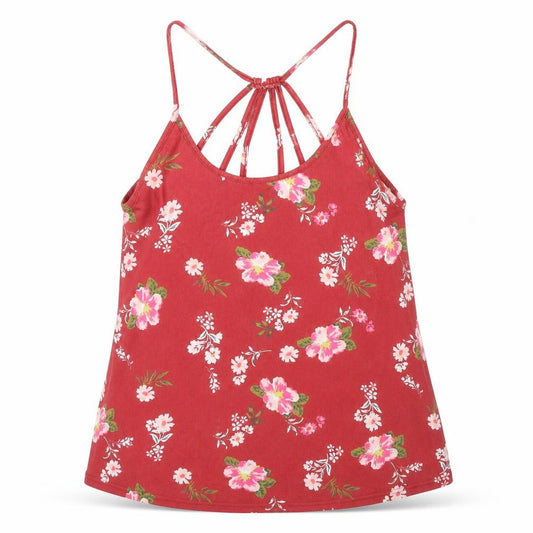 sheilay Womens Red Floral Polyester Camisole Tank Size L Round Neck