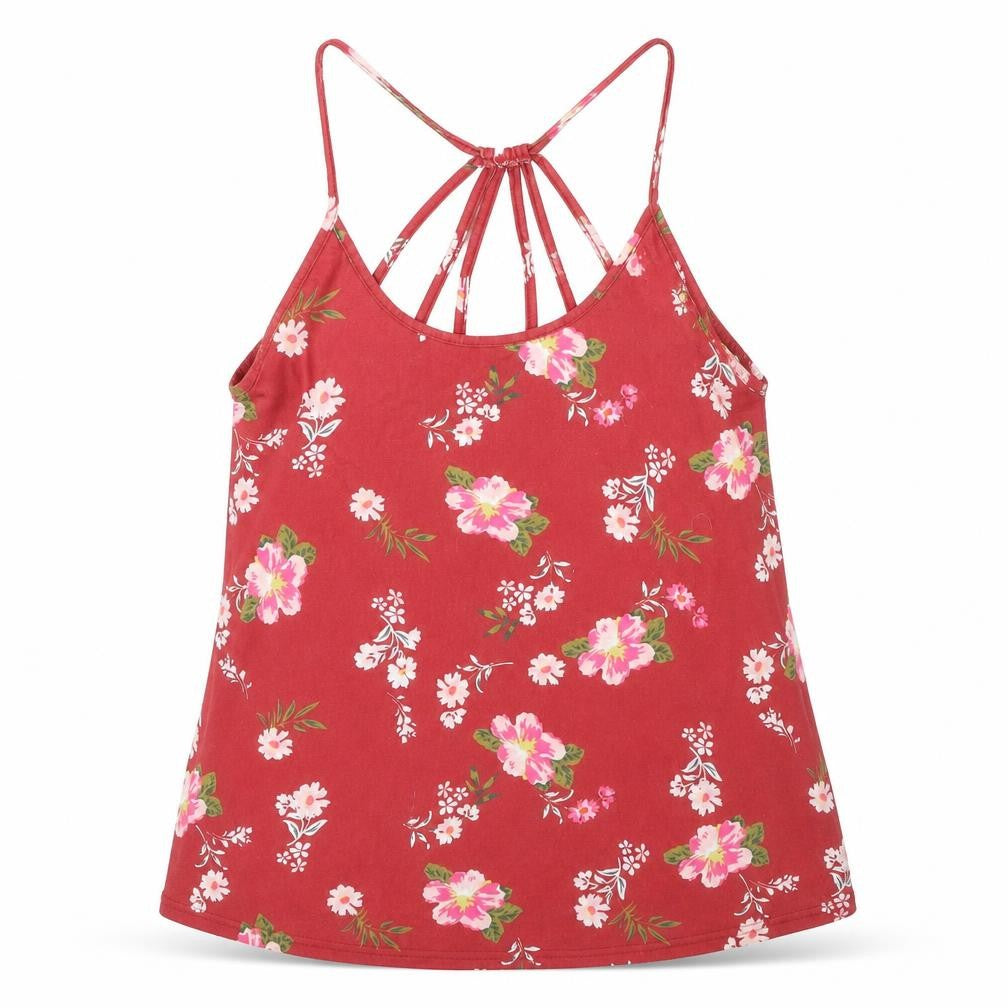 sheilay Womens Red Floral Polyester Camisole Tank Size L Round Neck