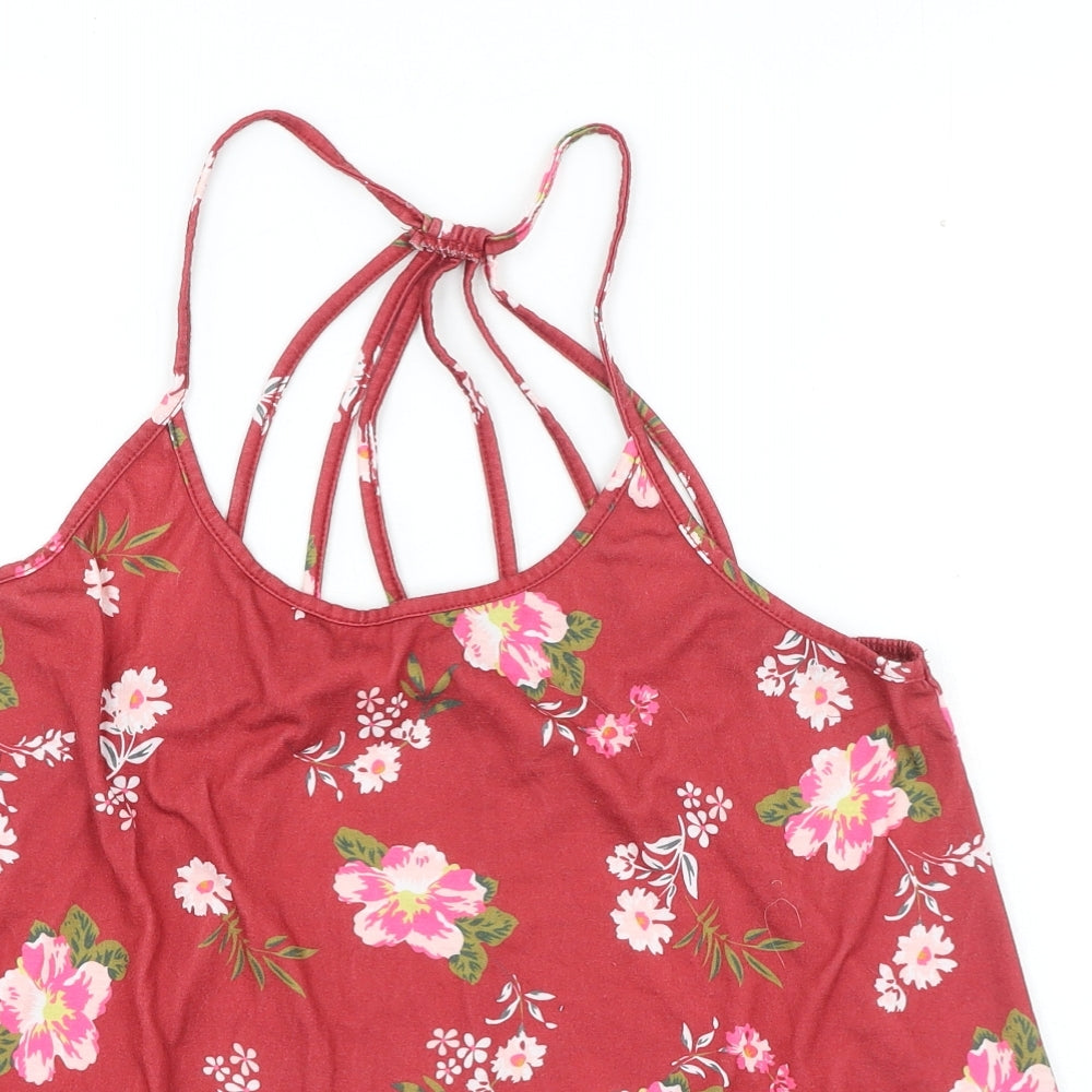 sheilay Womens Red Floral Polyester Camisole Tank Size L Round Neck