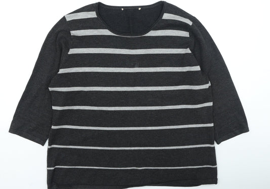 Preworn Womens Grey Round Neck Striped Viscose Pullover Jumper Size L