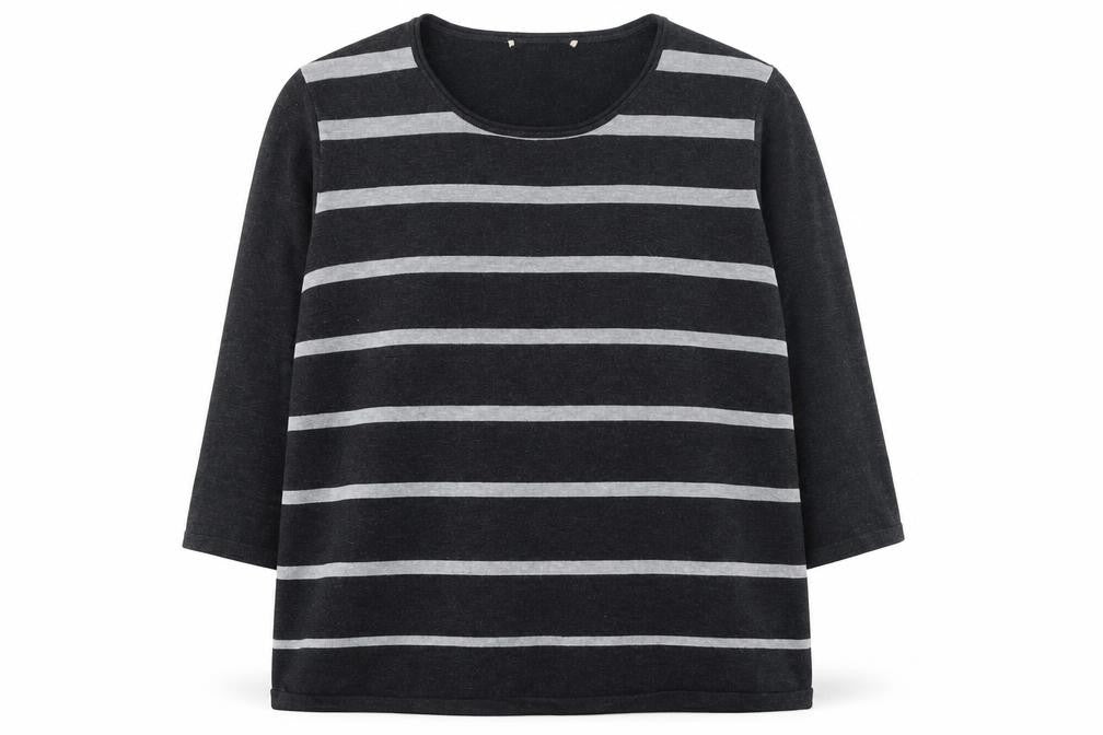 Preworn Womens Grey Round Neck Striped Viscose Pullover Jumper Size L