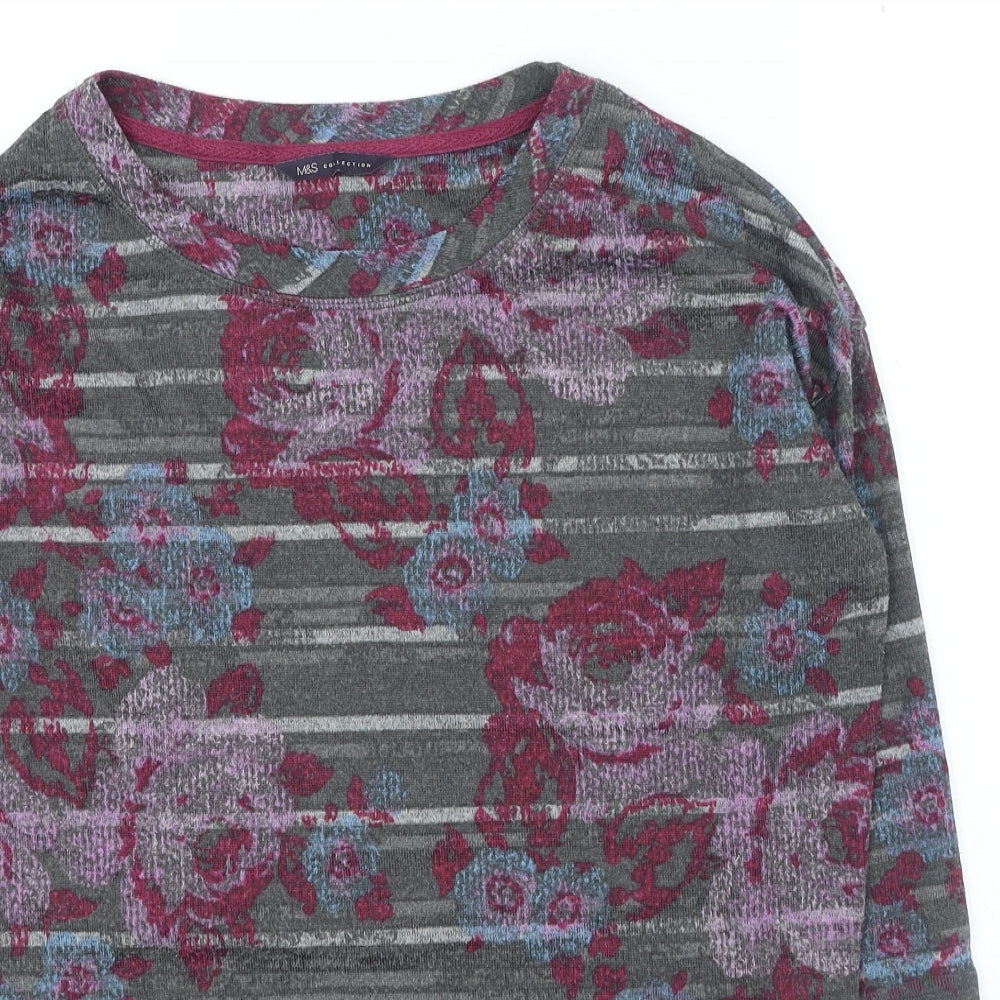 Marks and Spencer Womens Multicoloured Round Neck Floral Polyester Pullover Jumper Size 8