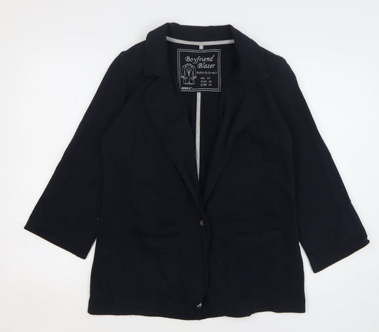 Denim & Co. Womens Blue Cotton Jacket Blazer Size 10
