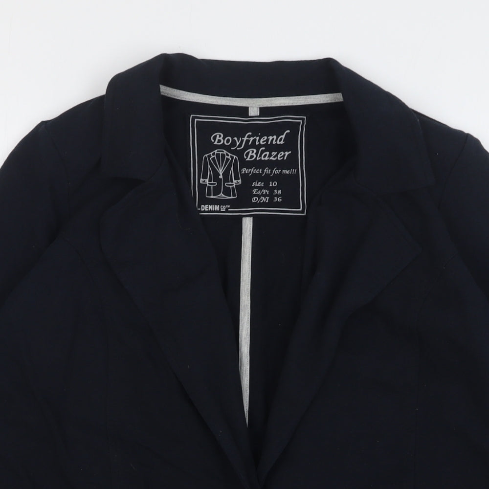 Denim & Co. Womens Blue Cotton Jacket Blazer Size 10