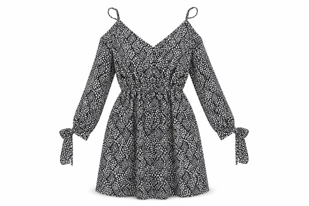Atmosphere Womens Black Floral Polyester Fit & Flare Size 10 V-Neck - Cold Shoulder