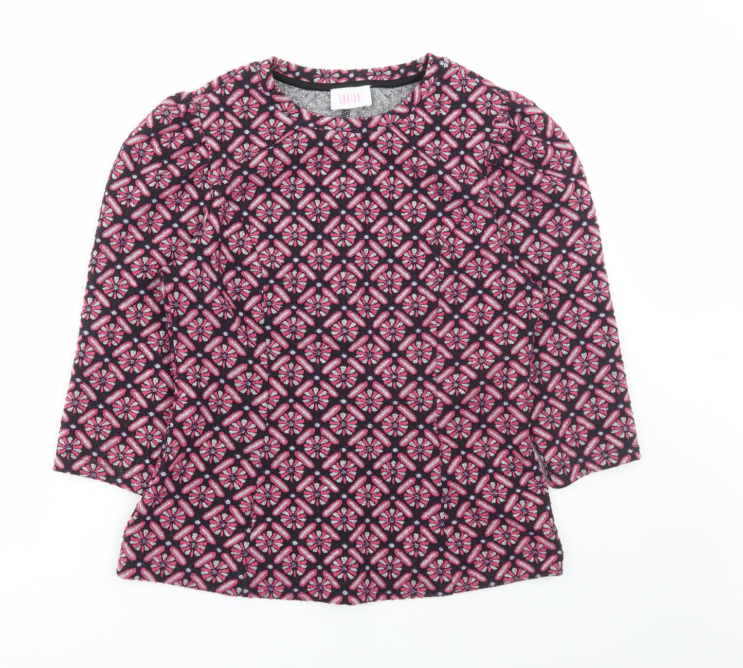 Savida Womens Pink Geometric Polyester Basic T-Shirt Size M Round Neck