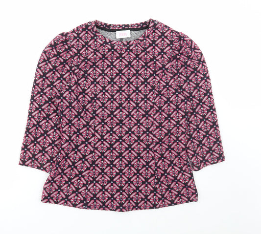 Savida Womens Pink Geometric Polyester Basic T-Shirt Size M Round Neck