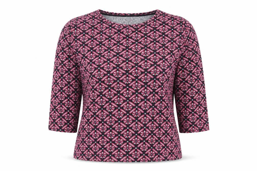Savida Womens Pink Geometric Polyester Basic T-Shirt Size M Round Neck