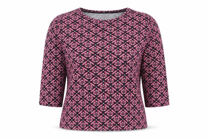 Savida Womens Pink Geometric Polyester Basic T-Shirt Size M Round Neck