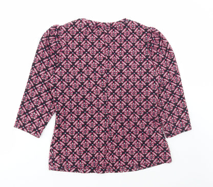 Savida Womens Pink Geometric Polyester Basic T-Shirt Size M Round Neck