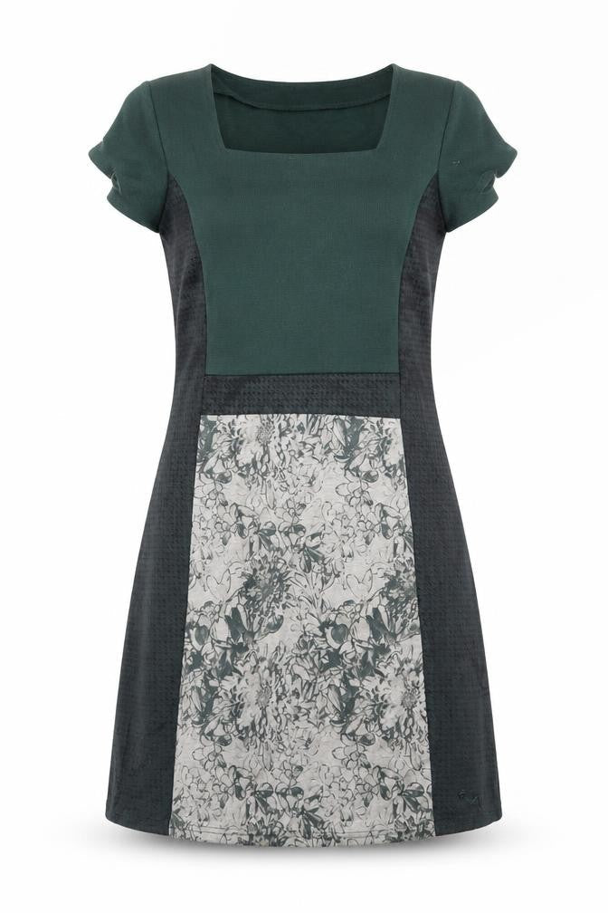 Smash! Womens Green Floral Polyester A-Line Size L Square Neck Pullover