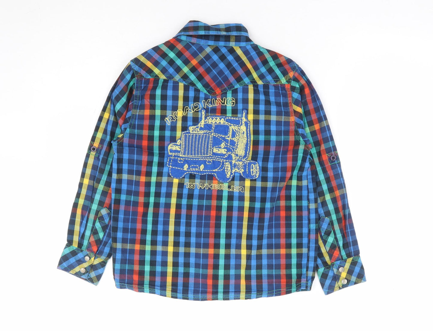 Me Too Boys Multicoloured Geometric 100% Cotton Jersey Button-Up Size 7 Years Collared Button - Truck