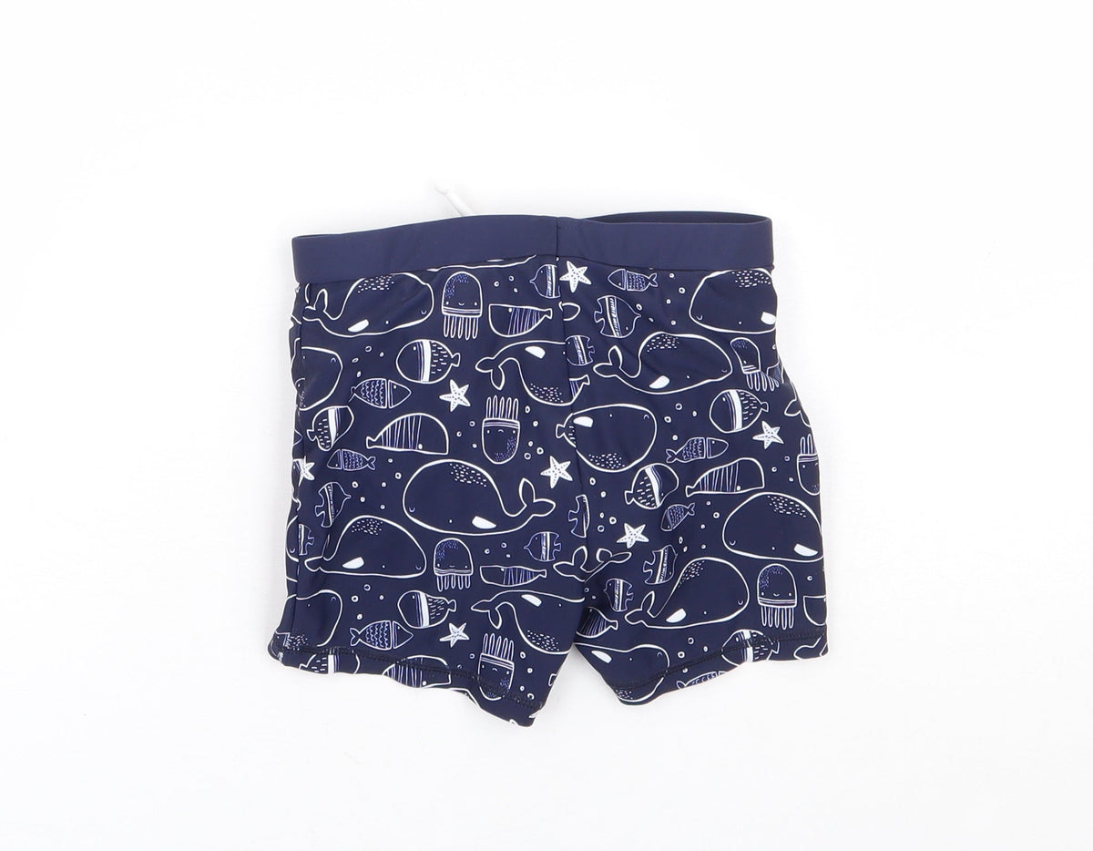TU Boys Blue Geometric Polyamide Cropped Trousers Size 18-24 Months Drawstring - Swim Short, Whale