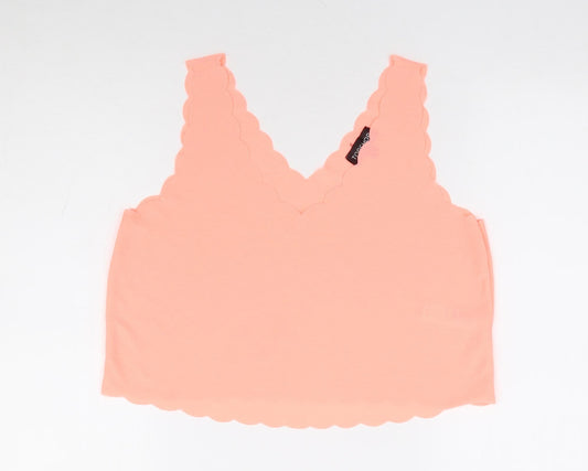 Topshop Womens Orange Polyester Cropped Tank Size 10 V-Neck - Scallop Hem, Neon