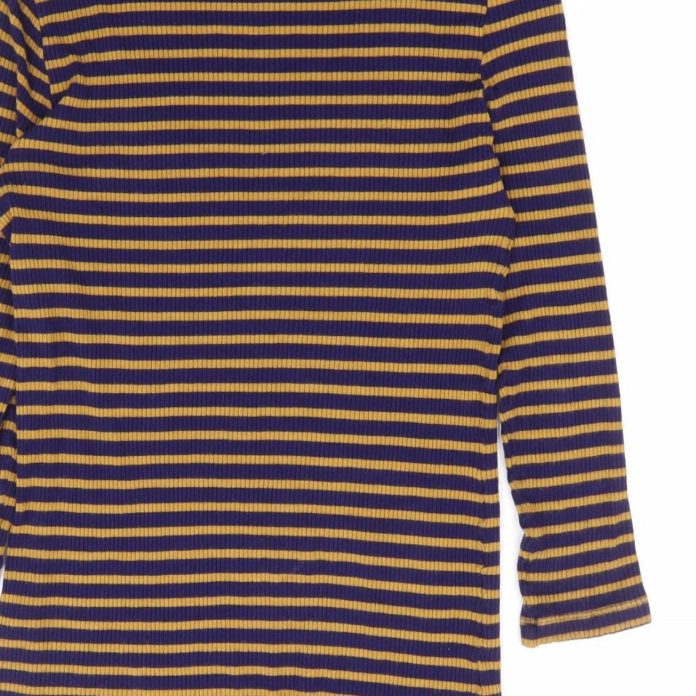 Yest Womens Blue Striped Polyester Jersey T-Shirt Size 10 Mock Neck - Ribbed