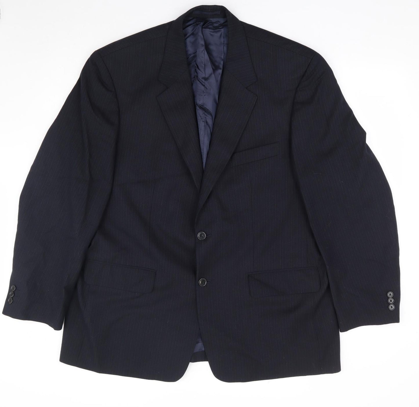 Wellington Mens Blue Striped Polyester Jacket Suit Jacket Size 46