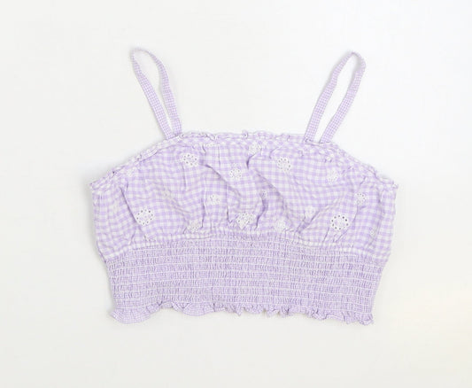 Zara Girls Purple Gingham Cotton Camisole Tank Size 11-12 Years Square Neck Pullover - Shirred