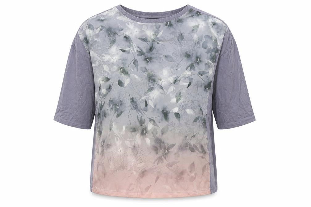 Bonmarché Womens Grey Geometric Polyester Basic Blouse Size 14 Round Neck