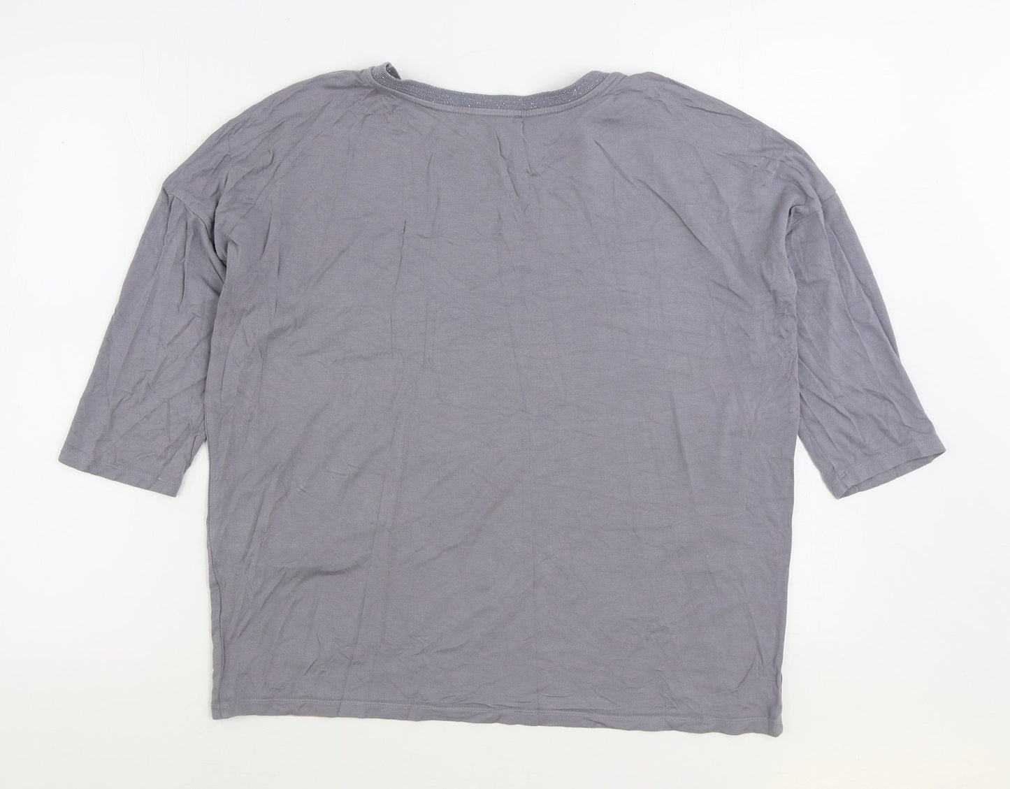 Bonmarché Womens Grey Geometric Polyester Basic Blouse Size 14 Round Neck