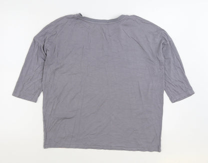 Bonmarché Womens Grey Geometric Polyester Basic Blouse Size 14 Round Neck