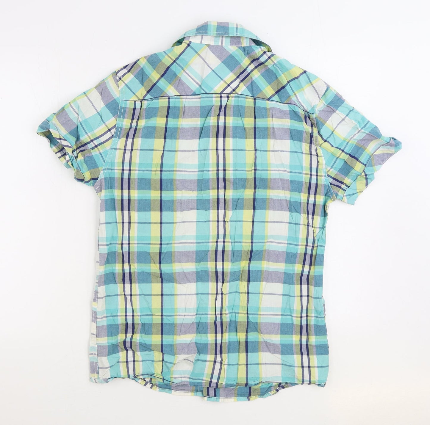 Easy Mens Multicoloured Plaid Cotton Button-Up Size S Collared Button