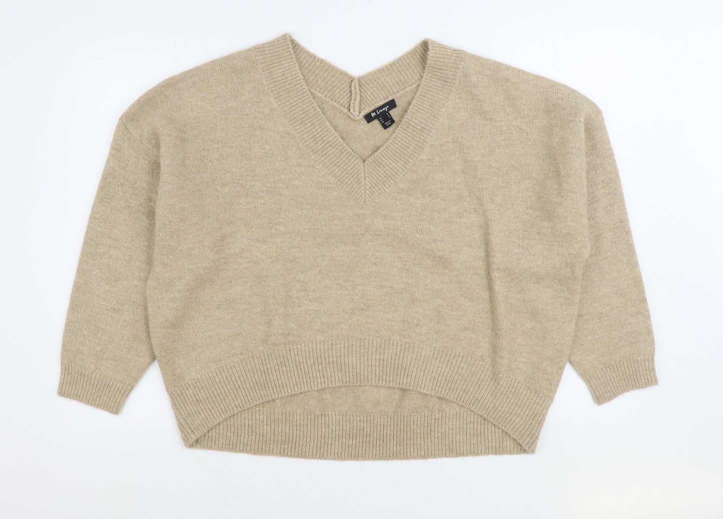 M Lounge Womens Beige V-Neck Acrylic Pullover Jumper Size M
