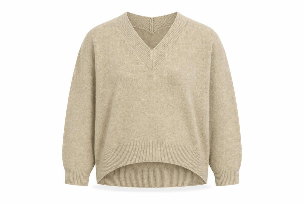 M Lounge Womens Beige V-Neck Acrylic Pullover Jumper Size M
